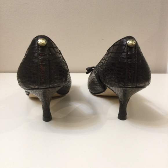 Donald Pliner Dova  Cutout Bow Kitten Heel Pump Croc Embossed Bronze Shoes 8 M - Picture 5 of 16